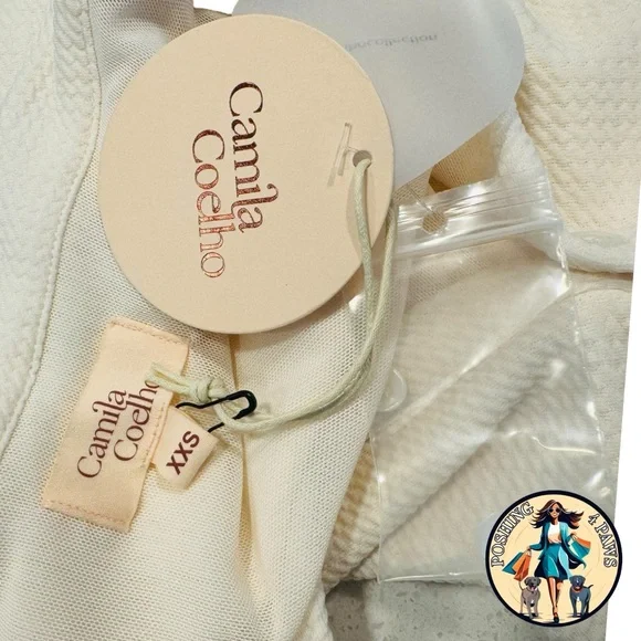 Camila Coelho Ivory Beja Waffle Tennis Prep Collared Preppy Crop Top XXS - Picture 9 of 11